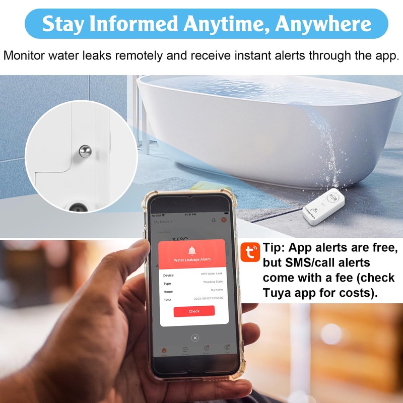 5Pack WiFi Water Leak Detector for Home, 90 dB Water