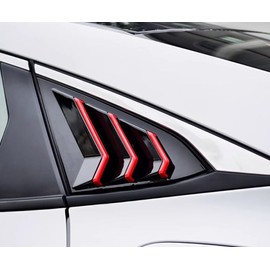 ANUNFRRE Car Accessories Fit for Honda Civic 10th Gen 2016-2021 ABS Exterior Rear Side Window Louvers Air Vent Shades Cover Blinds Trim (Glossy Black red) 2PCS Set