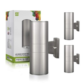 ASD LED Up Down Lights Outdoor Cylinder Wall Light 18W (120W Equiv) 1500Lm 5000K Daylight, 120V Patio Wall Light Fixture, Wet Rated, Stainless Steel Wall Sconce, ETL, 2-Pack