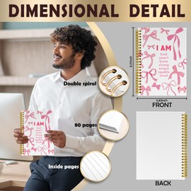 LUKIPOM I Am Kind Inspirational Notebook Journal, Positive Affirmation Gifts for Women, Coquette Pink Bow Spiral Notebook 5.5x8.3, Preppy Girly Aesthetic Journal for Office School Supplies