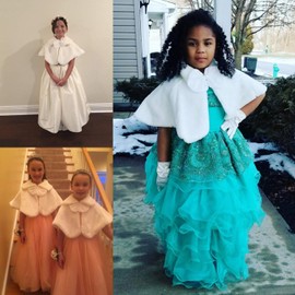 Fankeshi Ivory Flower Girl Faux Fur Shawl Wraps Cape Kids, Ivory, Size L(8-12T)