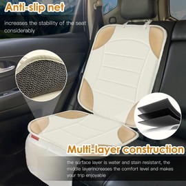 Sinvitron Car Seat Protector for Child Car Seat - Waterproof Non-Slip Leather Mat with 2 Mesh Pockets, Universal Seat Cover for Baby, Pets & Vehicles(2-Pack,Off-White)