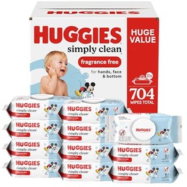 HUGGIES Huggies simplemente limpie las toallitas de bebés sin perfume, 11 paquetes de flip-top (704 toallitas en total)