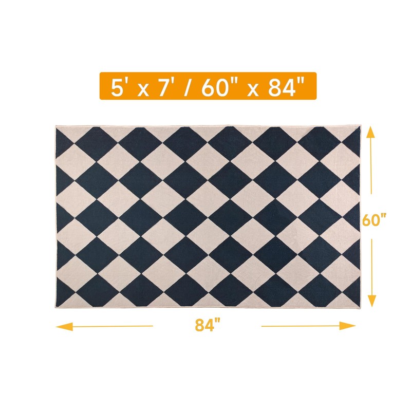 Aukib Checkered Area Rug 5x7 Black Washable Living Rugs Non-Slip