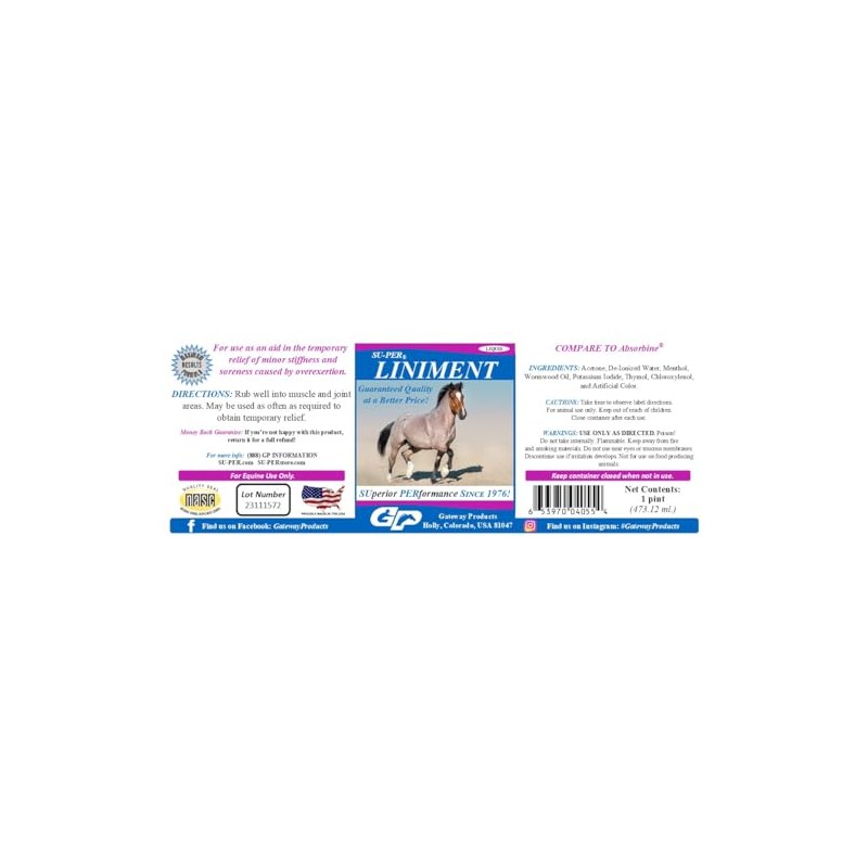 SU-PER Liniment for Horses - Helps with Minor Stiffness &