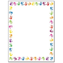 Childrens Hands Border Stationery - 8.5 x 11-60 Letterhead Sheets - ColorfulBorder Letterhead (Hands)
