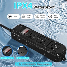 Outdoor Power Strip 6 Ft, IPX4 Waterproof Surge Protector 3 Widely Spaced AC Outlets Extension Cord, 45° Flat Plug, Wall Mountable, 18 Gauge 125V for Garden Patio Camping Christmas Lights-ETL