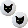 Set of 2 Black Cat Head Ceramic Cabinet Drawer Knobs