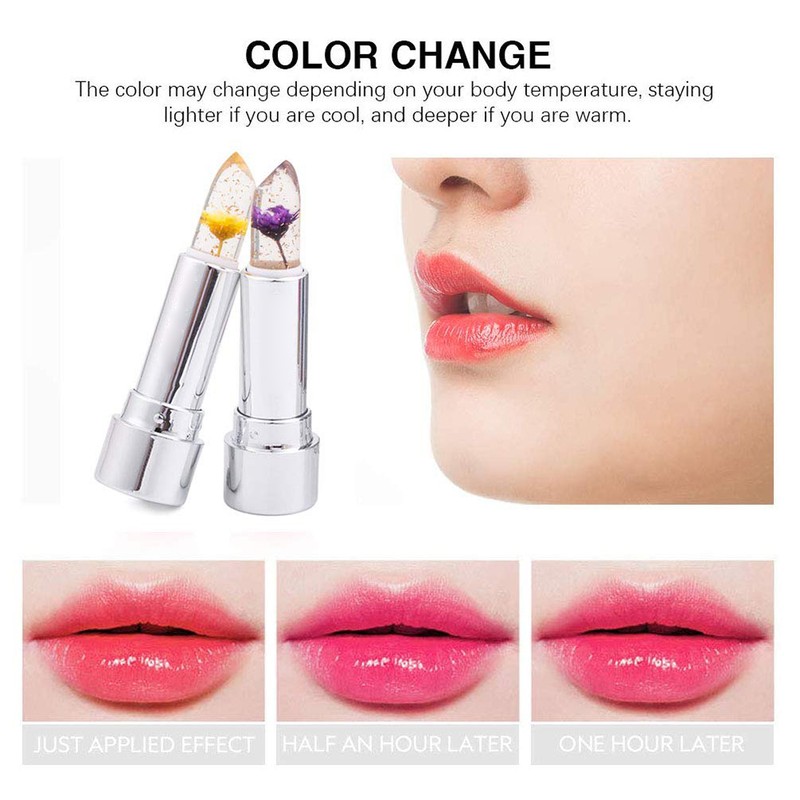 3Pcs Crystal Flower Jelly Lipstick Nutritious Moisturizing Lip Balm Temperature