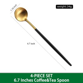 DEHOV 4 PCs 6.7 Inches Brush Gold Stainless Steel 304 Iced Tea Spoons With Black Handle,Long Handle Coffee Stirring Spoon,SS18/10 Matte Gold Black Handle Teaspoons