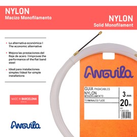 Anguila| Kabeleinziehhilfen | Feste Endstücke | Einzelfaser | Nylon | Farbe Schwarz | Durchmesser 3mm| 20 Meter