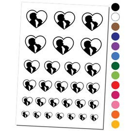 Dog Licking Boy's Face Heart Love Temporary Tattoo Water Resistant Fake Body Art Set Collection - Red (One Sheet)