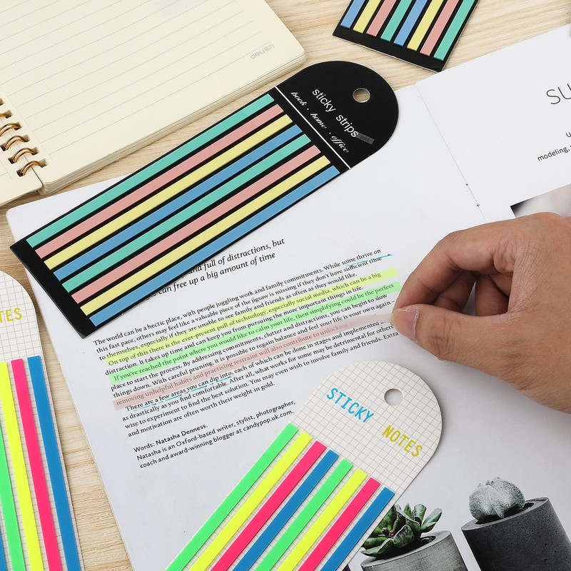 1280Pcs Highlighter Tape, Transparent Sticky Long Page Markers Tabs Neon