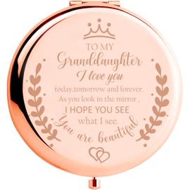 Soulpetals Granddaughter Gifts from Grandma,Birthday Gifts for Granddaughter,to My Granddaughter Makeup Compact Mirror Gift