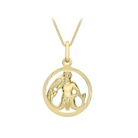 Carissima Gold Women's 9ct Yellow Gold Round Diamond Cut Zodiac Aquarius Pendant on 9ct Yellow Gold 20 Diamond Cut Curb Chain 46cm/18"