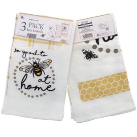 Country Club 100% Cotton Pack of 3 Bee at Home Design Velour Kitchen Tea Towels