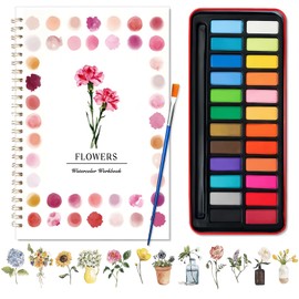 Libro de práctica de acuarela, Cuaderno De Acuarela Para Principiantes, Incluye pinceles, 24 tipos de pintura y cuaderno de trabajo, Apto para adultos