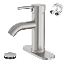 Greenspring Brushed Nickel Bathroom Faucet, Bathroom Sink Faucet, Single Handle One Hole Modern Vanity Sink Faucet Brass Commercial Lavatory Basin Bath Tap with Pop Up Drain and Cover Plate