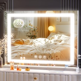 Gvnkvn Makeup Vanity Mirror 24" x 19" Large LED Makeup Mirror, Desk Mirorr with Lights, Light up Mirror with 10X Magnification and, Dimmable 3 Modes, Touch Control White