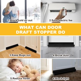 HomeProtect 2 Pack Door Draft Stopper Adjustable 36" 34" 32" 30" Door Sweep for Bottom of Doors, Front Door Draft Blocker Weather Stripping Door Seal for Interior & Exterior, Black