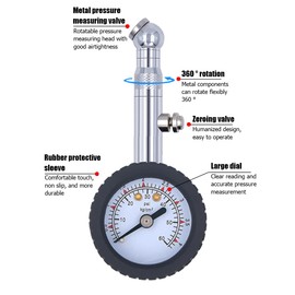 Adunsiaoto High Precision Car Tyre Pressure Gauge, Accurate Low Pointer Tyre Pressure Checker, Professional Mechanical Tyre Pressure Gauge, Professional Mechanical Gauge for Motorbike, Car(60psi)