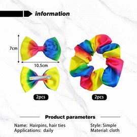 2 Pieces Of Hair Ties For Girls, 2 Pieces Of Bow Hair Clips, Ponytail Rainbow Hair Ties, Colorful Hair Ties, Elastic Hair Ties For Girls
