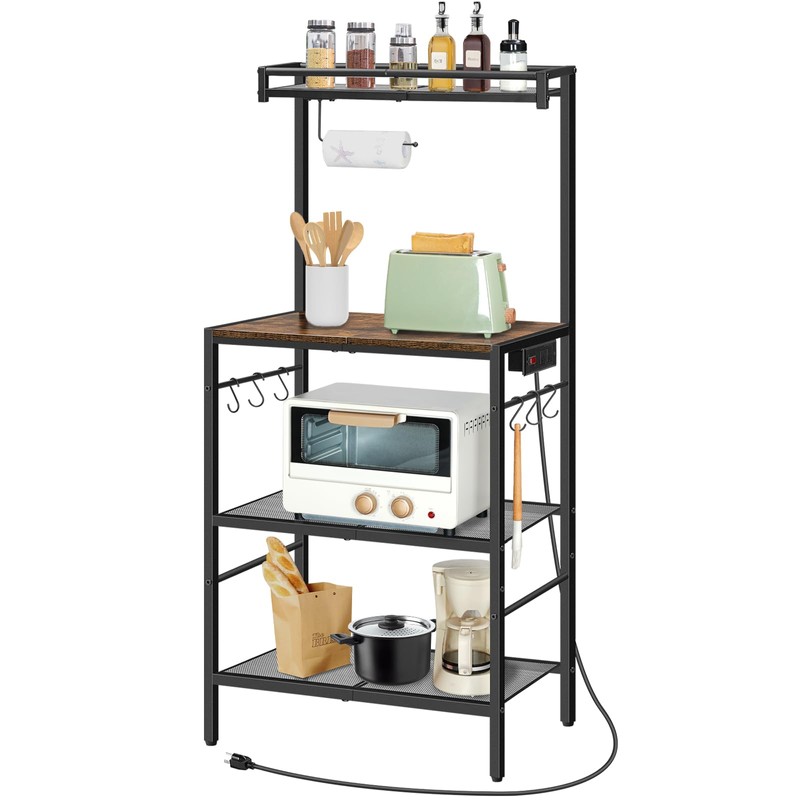 MAHANCRIS Bakers Rack with Storage, Microwave Stand with Paper Holder,