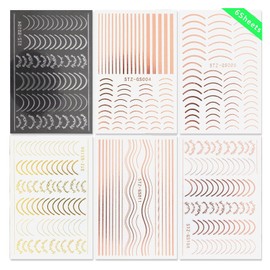 Vnicesli Line Nail Art Stickers Decals, 6 Sheets 3D Metal Line Nail Stickers for Nail Art Self-Adhesive Nail Decals Metal Curve Stripe French Line Nail Design Stickers Nail Art Accessories