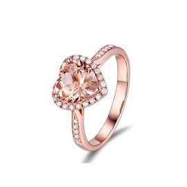 XIALV Simulated Morganite Zircon Heart-Shaped Ring 18K Rose Gold Plated Fashion Engagement Promise Jewelry for Women (US Code 10)