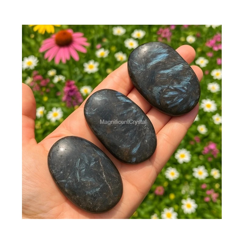 1pcs Arfvedsonite Palmstone Worry Stone Healing Crystal Meditation Reiki Gifts