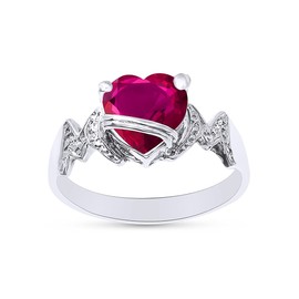 AFFY Heart Shape Simulated Ruby In 14K White Gold Over 925 Sterling Silver Ring Size 6