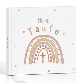 Legezon Christening Book Girl, Guest Book Christening with 72 Blank Pages, Premium Paper for Congratulations, Photos and Memories, Christening Gift for Girls, Godchild Gift, Christening Album with Rainbow Design