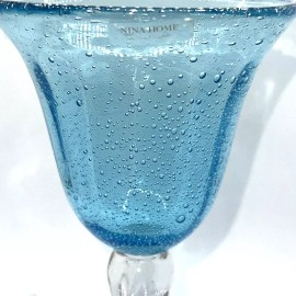 NINA HOME Nina Campbell 10 Oz Water Wine Goblets Handblown Blue Bubble Glass