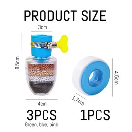 Pack of 3 Tap Filters and 1 Roll of Raw Tape, Rotable Tap, Sink Accessories, Kitchen Installation