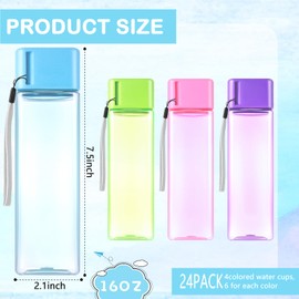 Olgaa 24 Pcs Water Bottle Bulk 16oz Kids Water Bottle Reusable Leak Portable Plastic Sports Drink Water Bottles With Handle Strap for Cycling Camping Hiking Gym Yoga (Light Pink, Purple, Green, Blue)