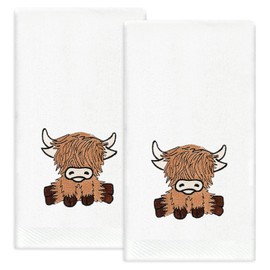 AnyDesign Highland Cow Hand Towel Cute Yak Cotton Embroidered Dish Towels for Farmhouse Bathroom Hand Drying Cleaning Cooking Towel Housewarming Gift, 2Pcs, 29.5 x 13.7 Inch