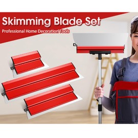 Drywall Skimming Blade Set, Stainless Steel 10 Inch 16 Inch 24 Inch Skimming Blades with Extendable Handle for Drywall, Wall, Plaster, Walls