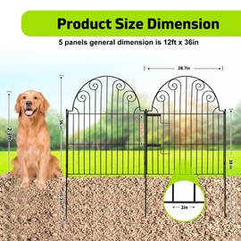 PARAISODOS Decorative Garden Fence 5 Panels, No Dig Rustproof Metal Fencing 12ft Long Animal Barrier Border for Dog, Garden Fencing for Outdoor Patio Lawn Yard Flower Bed(36 Inches High with Gate)