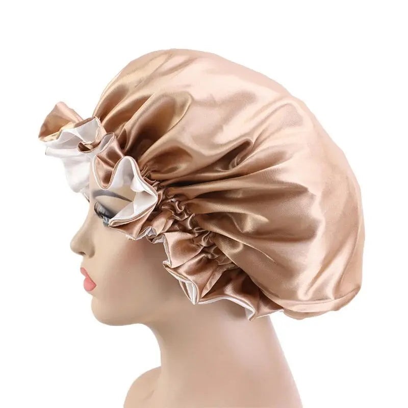 African Fabs Khaki Satin Hair Bonnet Reversable