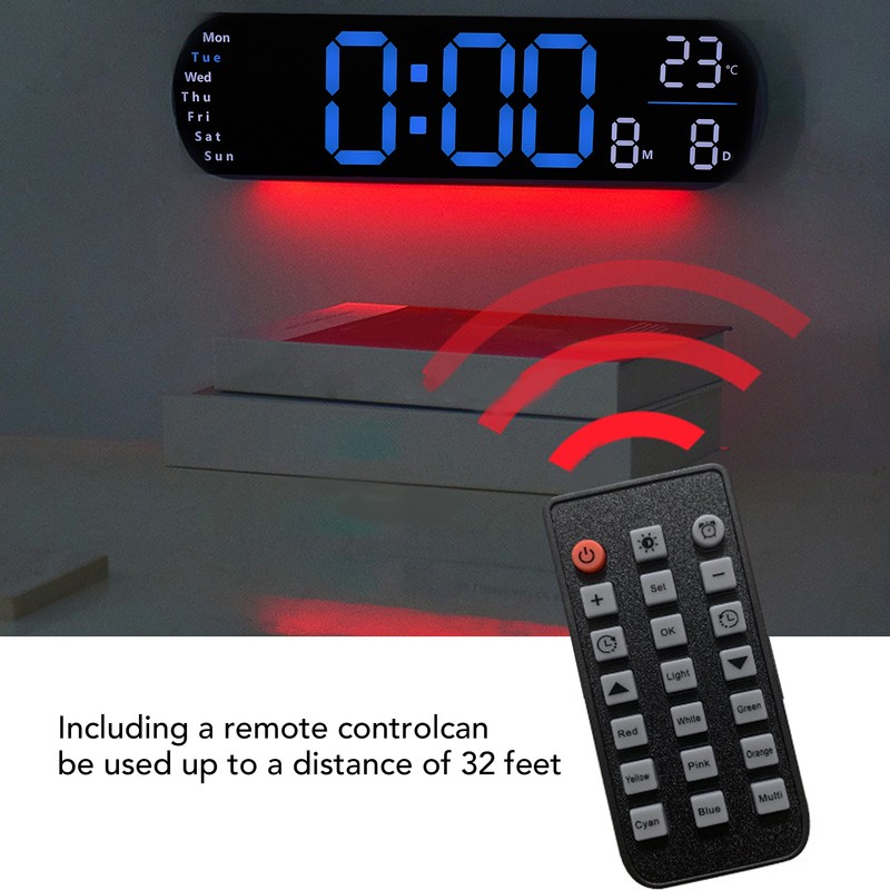 Digital Wall Clock Large Display with Remote Control Auto Brightness