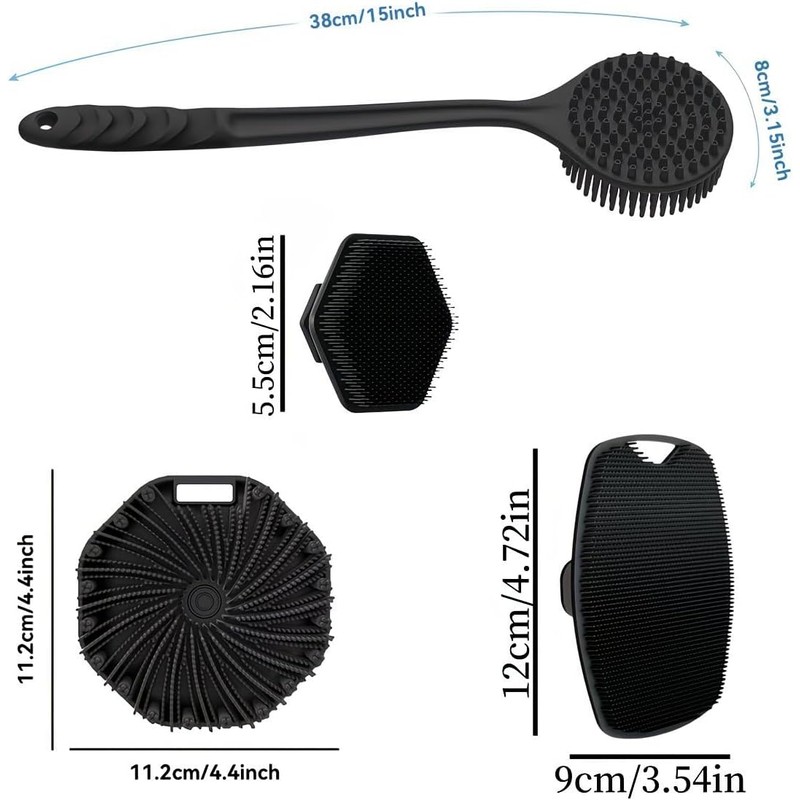 Juego de 4 Cepillos de Baño de Silicona, Incluye Cepillo