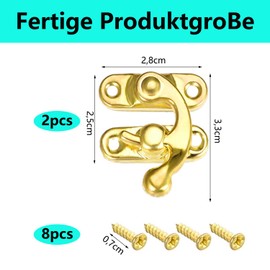 QZKJQDD Right Latch Hook, Antique Vintage Quick Closure, Right Latch Hook Hasp Latch, Antique Decorative Hasp, for Small Wooden Box, Jewellery Box, Wine Box with Screws (Pack of 2)