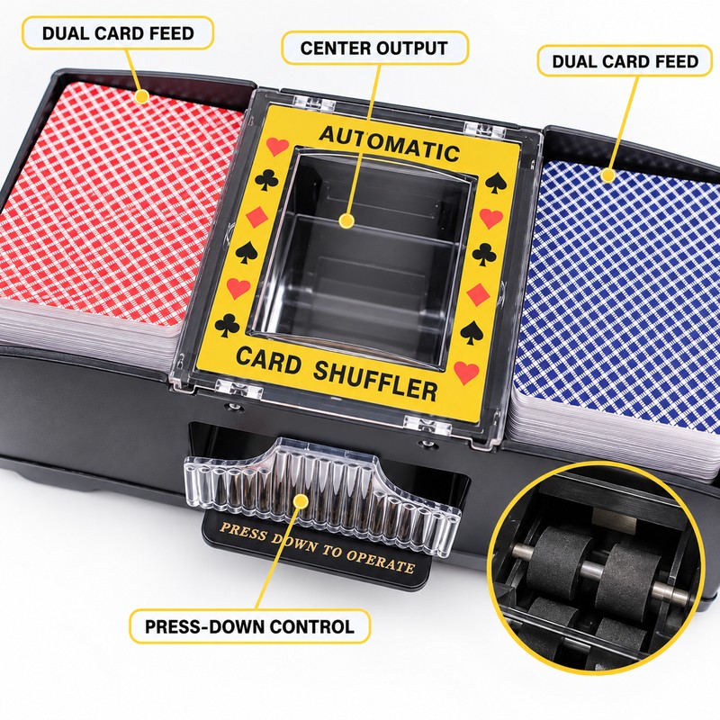 Automatic 2-Deck Card Shuffler, Battery Operated Electric Playing Card Shuffle