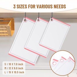 Kikcoin Plastic Cutting Boards for Kitchen, 3-Piece Large Cutting Board Set Dishwasher Safe Chopping Boards with Non-slip Feet and Juice Grooves, Pink