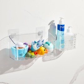 CQUNM Bath Toy Storage Holder for Bathtub, Clear Bath Toy Organizer Large Capacity Bathtub Toy Storage Shower Caddy for Bathroom (L + M)