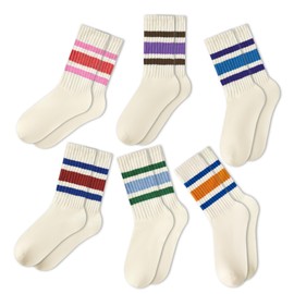 Womens Striped Socks Vintage Crew Socks Scrunch Athletic Calf Socks 6pack-2