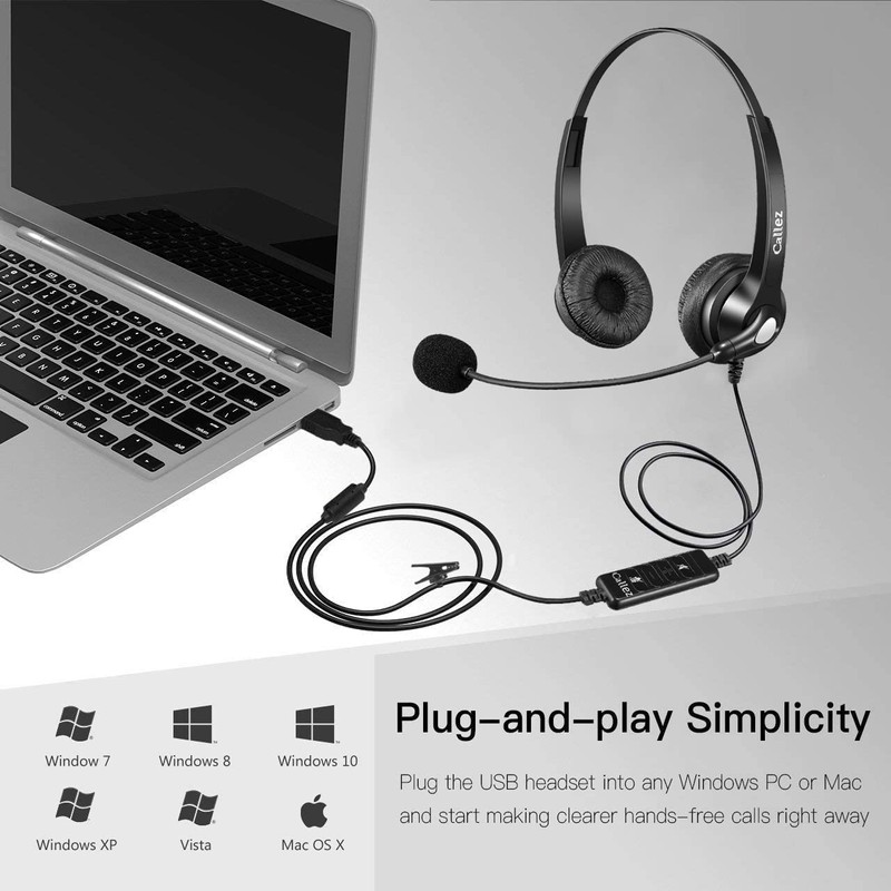 5 Pack USB Headset with Microphone Noise Cancelling & Audio