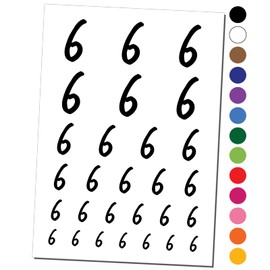 Number 6 Six Felt Marker Font Temporary Tattoo Water Resistant Fake Body Art Set Collection - Black (One Sheet)