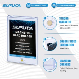 Supuca 50ct Magnetic Card Holder 35PT, One Touch Card Holder for Trading Card, Card Protectors Hard Plastic, Card Sleeves Display Case for Baseball Card Sports Cards