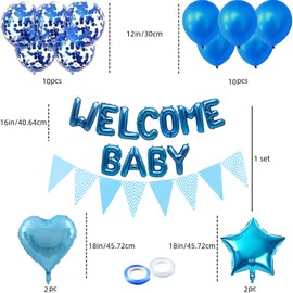 Simin 26 PCS Baby Shower Decorations, Welcome Baby Bballoon, Blue Banner Star Balloons Welcome Baby Party Supplies Set for Baby Shower